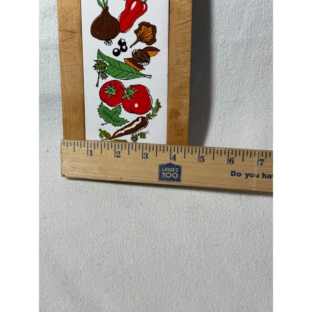 Vintage Nevco Wood Cheese Board Ceramic Tile Vegetable Inlay Japan 12.5 Inch